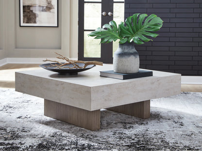 Jorlaina - Light Grayish Brown - Square Cocktail Table With Faux Cement Top