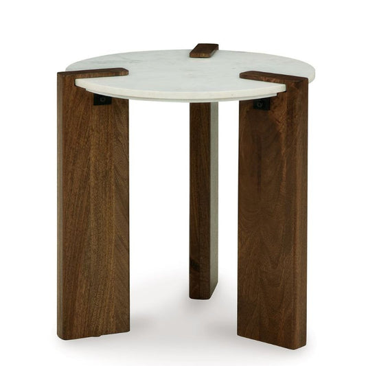 Isanti - White / Brown - Round End Table