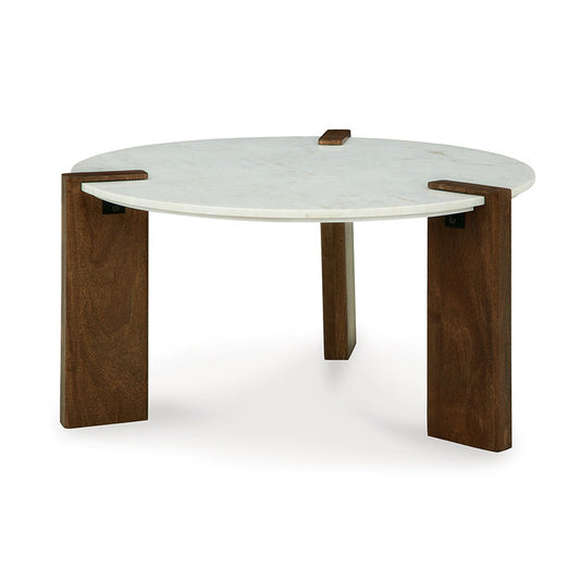 Isanti - White / Brown - Round Cocktail Table