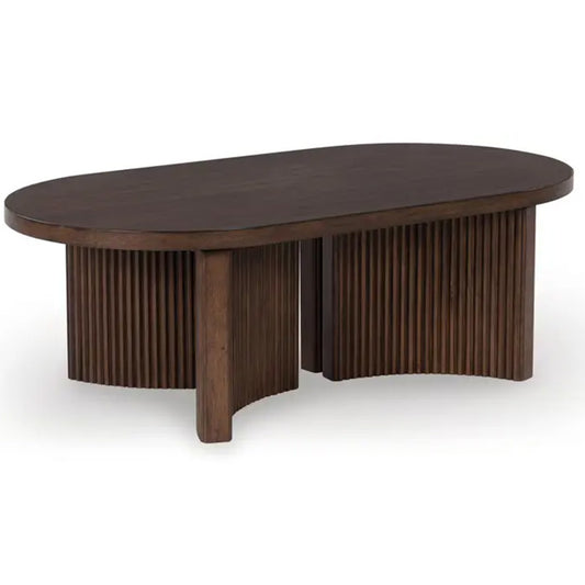 Korestone - Dark Brown - Oval Cocktail Table