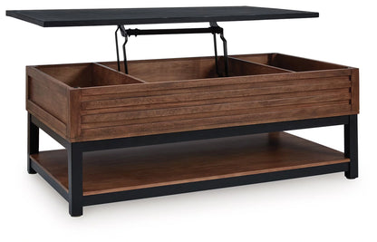 Kallari - Warm Brown / Black - Lift Top Cocktail Table
