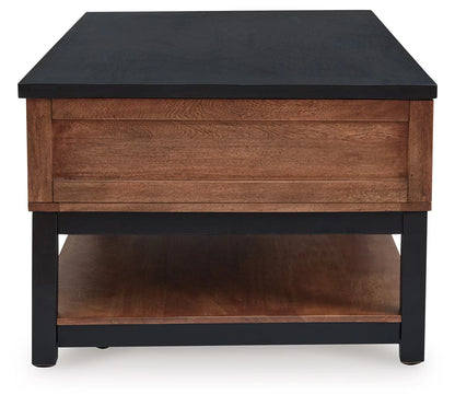 Kallari - Warm Brown / Black - Lift Top Cocktail Table