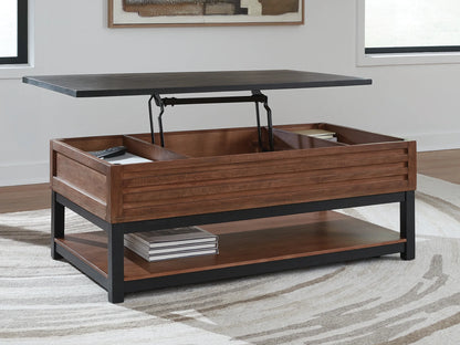 Kallari - Warm Brown / Black - Lift Top Cocktail Table