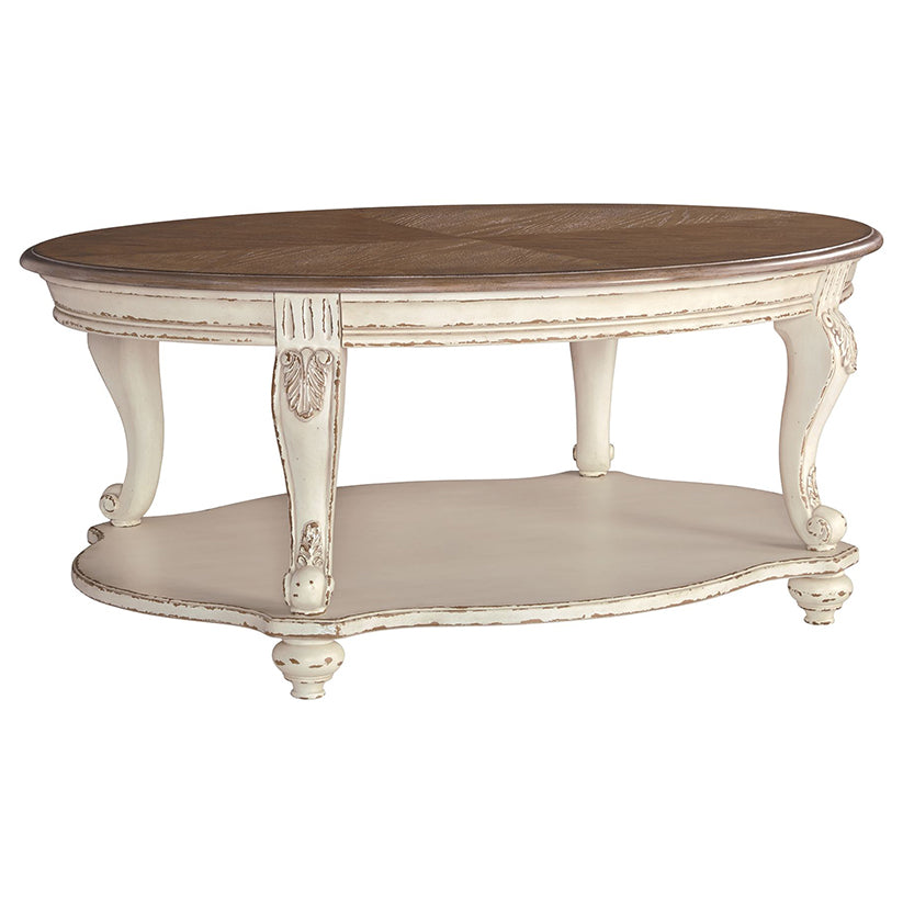 Realyn - White / Brown - Oval Cocktail Table