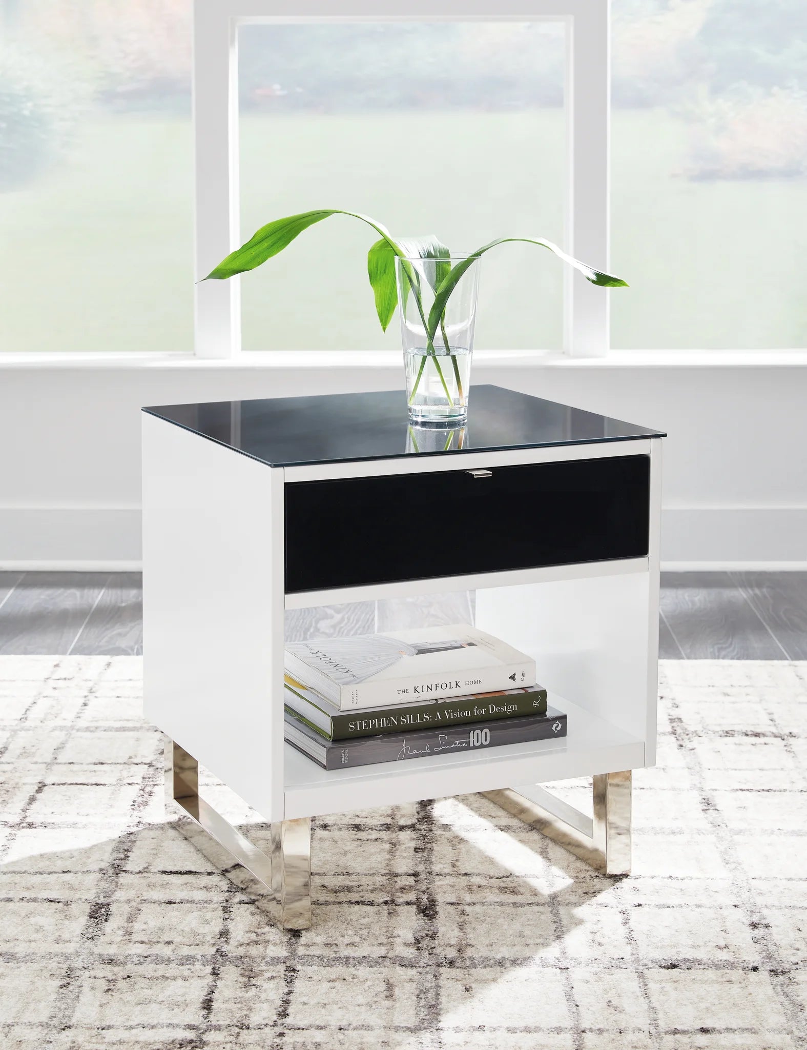 Gardoni - White / Black - Rectangular End Table