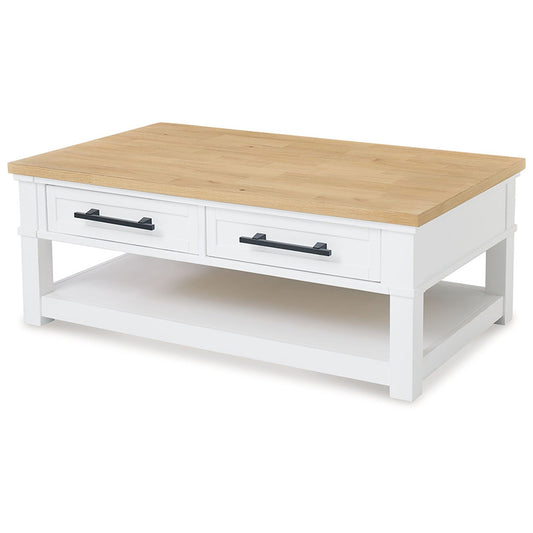 Ashbryn - White / Natural - Rectangular Cocktail Table