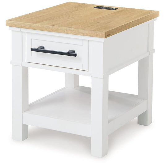 Ashbryn - White / Natural - Rectangular End Table