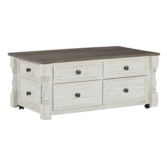 Havalance - White / Gray - Lift Top Cocktail Table With Storage Drawers