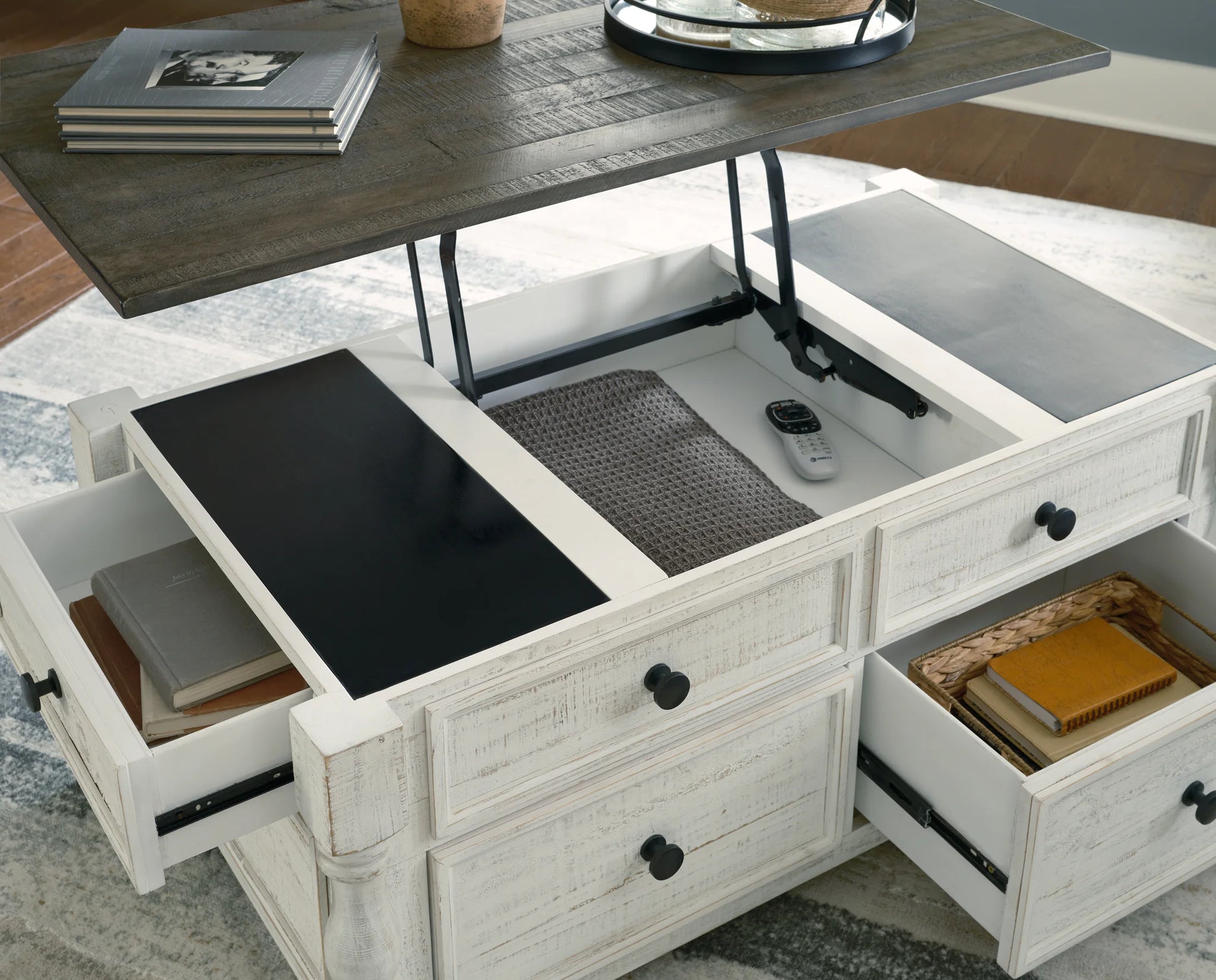 Havalance - White / Gray - Lift Top Cocktail Table With Storage Havalance - White / Gray - Lift Top Cocktail Table With Storage