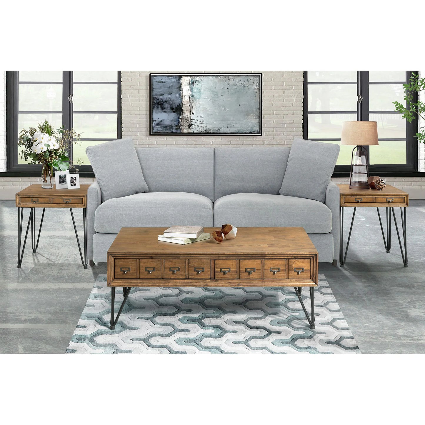 Boone - 3 Piece Occasional Table Set, Coffee Table & Two End Tables - Light Walnut