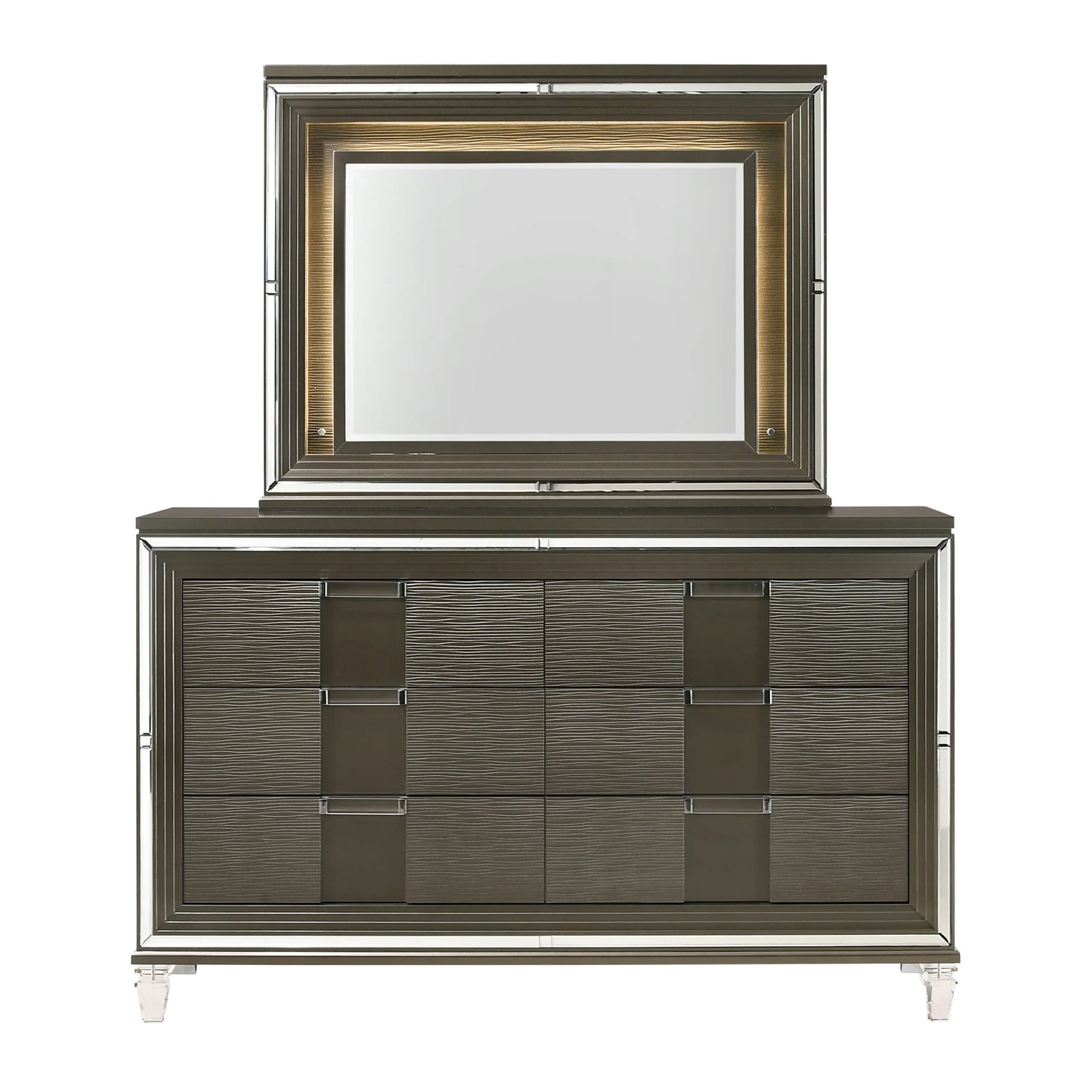 Twenty Nine - 6-Drawer Dresser With Mood Lighting Mirror - Dark Brown