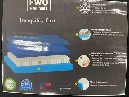 FWO Night Shift Mattress Specs – Tranquility (firm) - Innerspring
