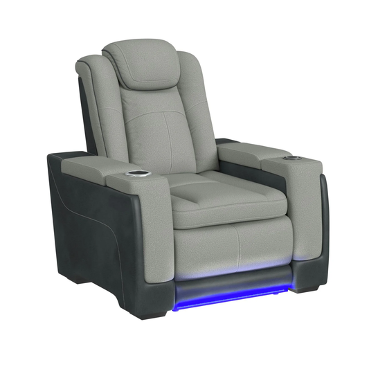 Lantana - LED Power Motion Recliner With Power Headrest, Wireless Charger And Cup Holder - Rocky Cement / Charcoal