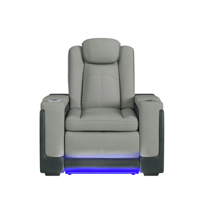 Lantana - LED Power Motion Recliner With Power Headrest, Wireless Charger And Cup Holder - Rocky Cement / Charcoal