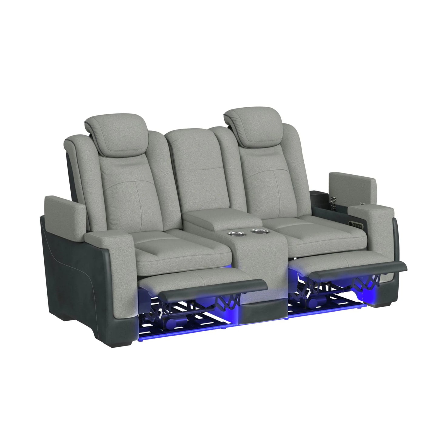 Lantana - Power Motion Loveseat With Power Headrest, LED, And Console - Rocky Cement / Charcoal