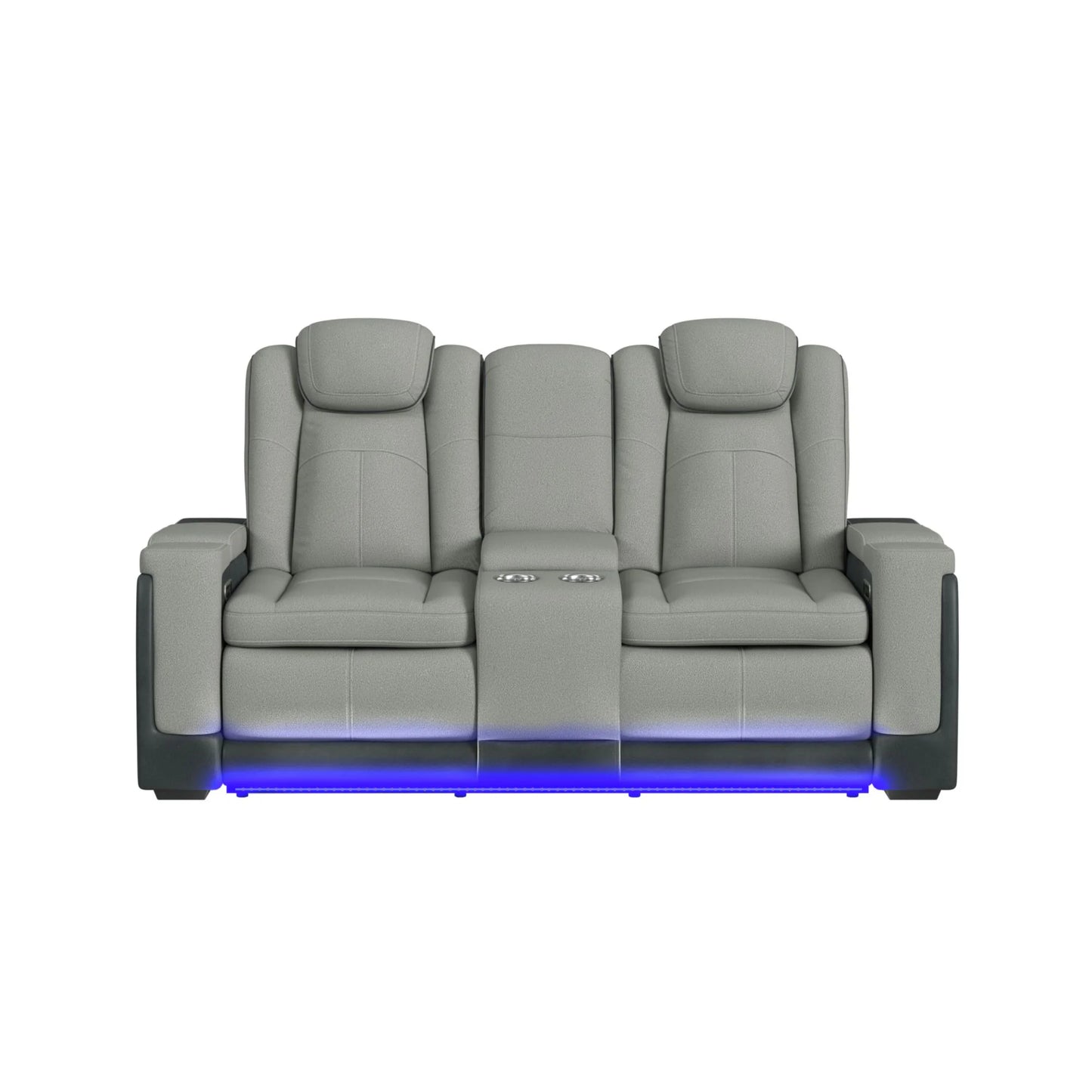 Lantana - Power Motion Loveseat With Power Headrest, LED, And Console - Rocky Cement / Charcoal