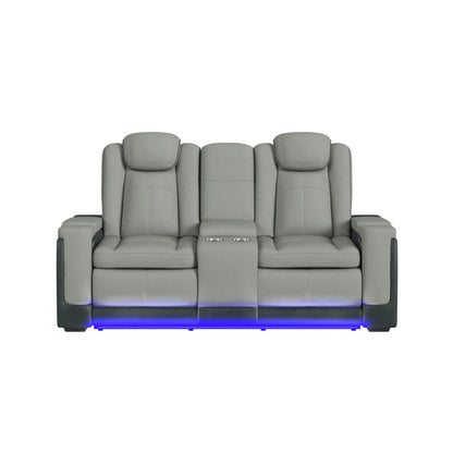 Lantana - Power Motion Loveseat With Power Headrest, LED, And Console - Rocky Cement / Charcoal