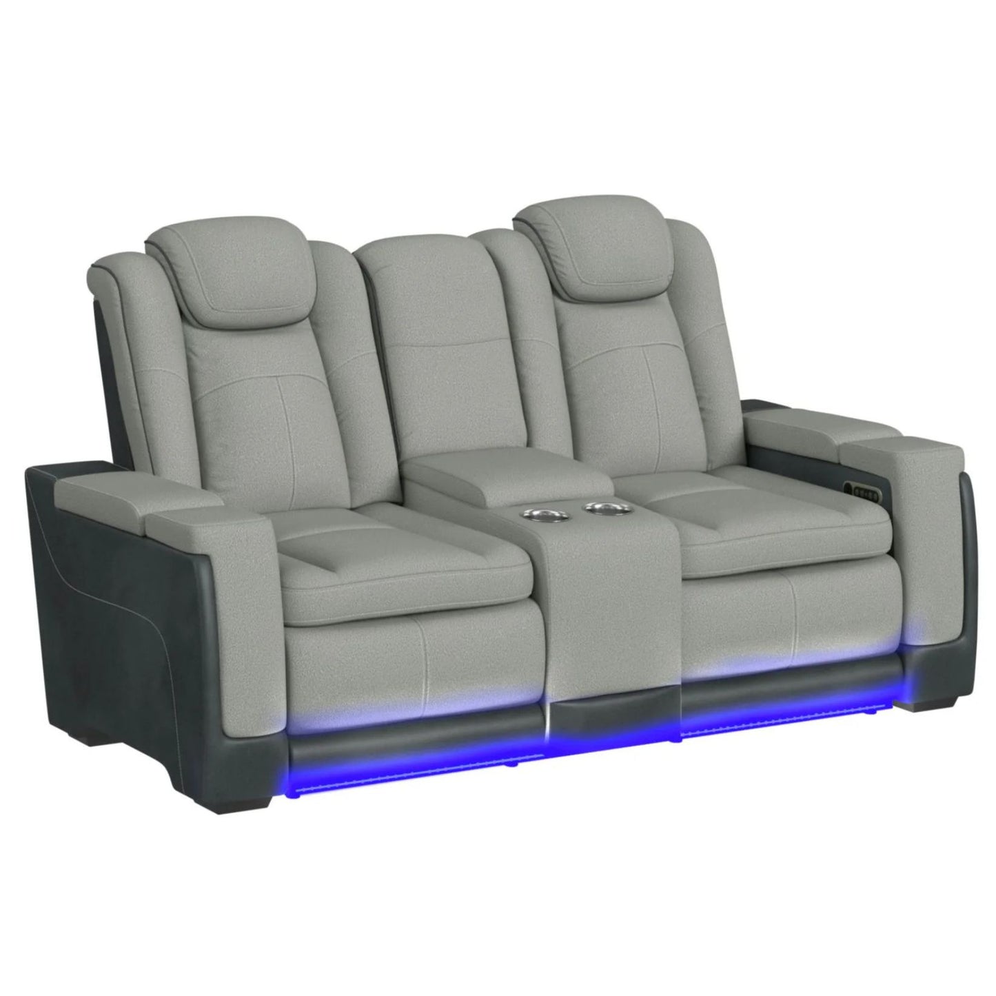 Lantana - Power Motion Loveseat With Power Headrest, LED, And Console - Rocky Cement / Charcoal