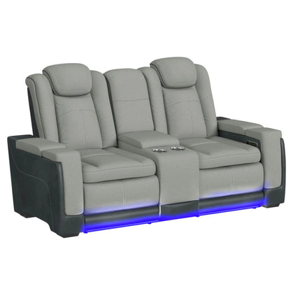 Lantana - Power Motion Loveseat With Power Headrest, LED, And Console - Rocky Cement / Charcoal