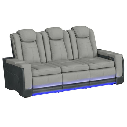 Lantana - Power Motion Sofa With Power Headrest, LED, DDT, Reading Light And Pws - Rocky Cement / Charcoal