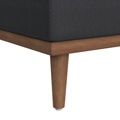 Horizon - Ottoman With Wood Base - Pebble Navy