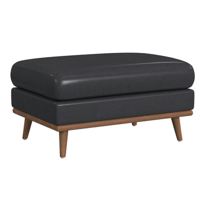 Horizon - Ottoman With Wood Base - Pebble Navy