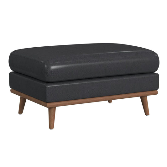 Horizon - Ottoman With Wood Base - Pebble Navy