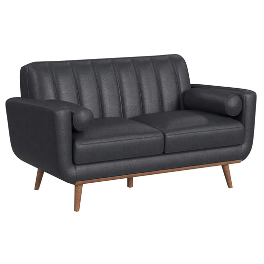 Horizon - Loveseat With Wood Front 2 Pillows - Pebble Navy