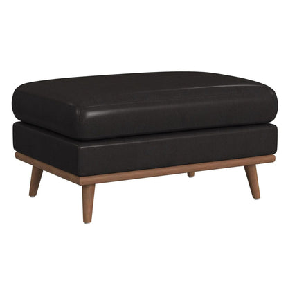 Horizon - Ottoman With Wood Base - Pebble Dark Gray