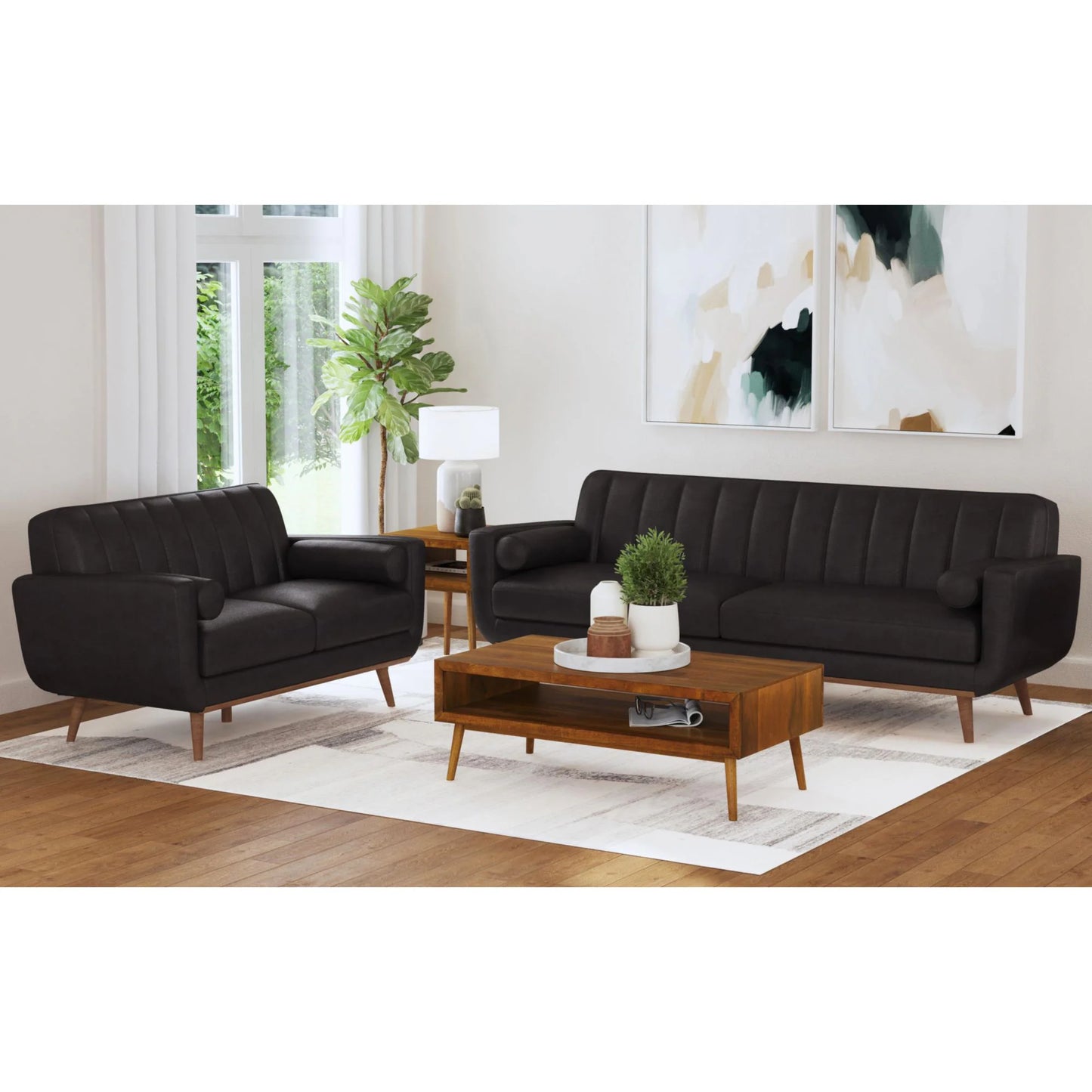 Horizon - Loveseat With Wood Front 2 Pillows - Pebble Dark Gray