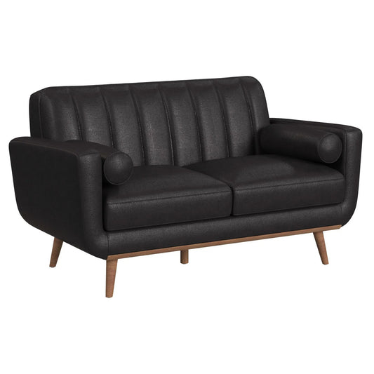 Horizon - Loveseat With Wood Front 2 Pillows - Pebble Dark Gray