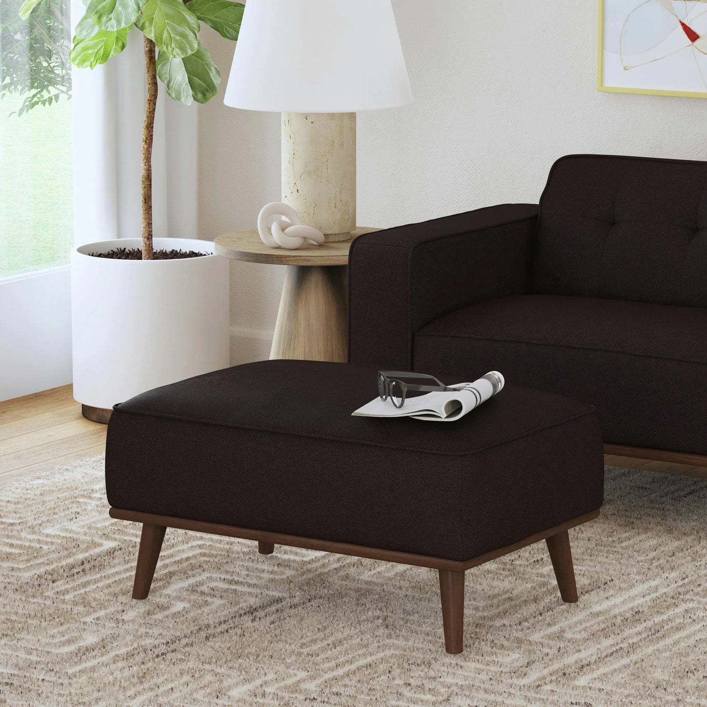 Destiny - Ottoman With Wood Base - Pebble Brown