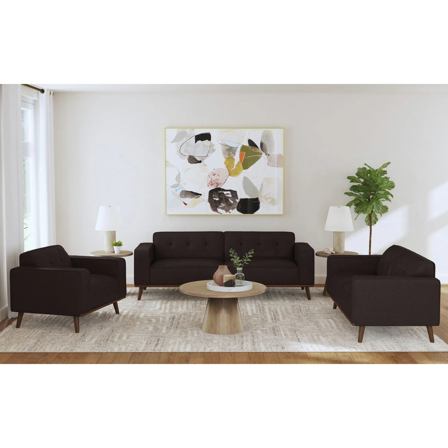 Destiny - 3 Piece Living Room Set (Sofa, Loveseat & Chair) - Pebble Brown