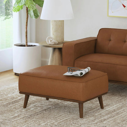 Destiny - Ottoman With Wood Base - Pebble Tan