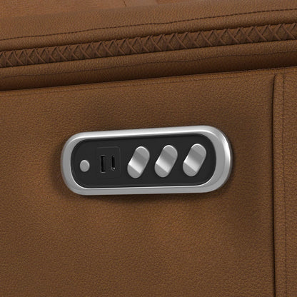 Mustang - Power Motion Loveseat With Console, Power Headrest And Lumbar - Butternut