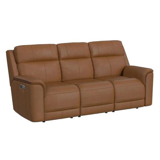 Mustang - Power Motion Sofa With Drop-Down Table, Wireless Charger, Power Headrest And Lumbar - Butternut