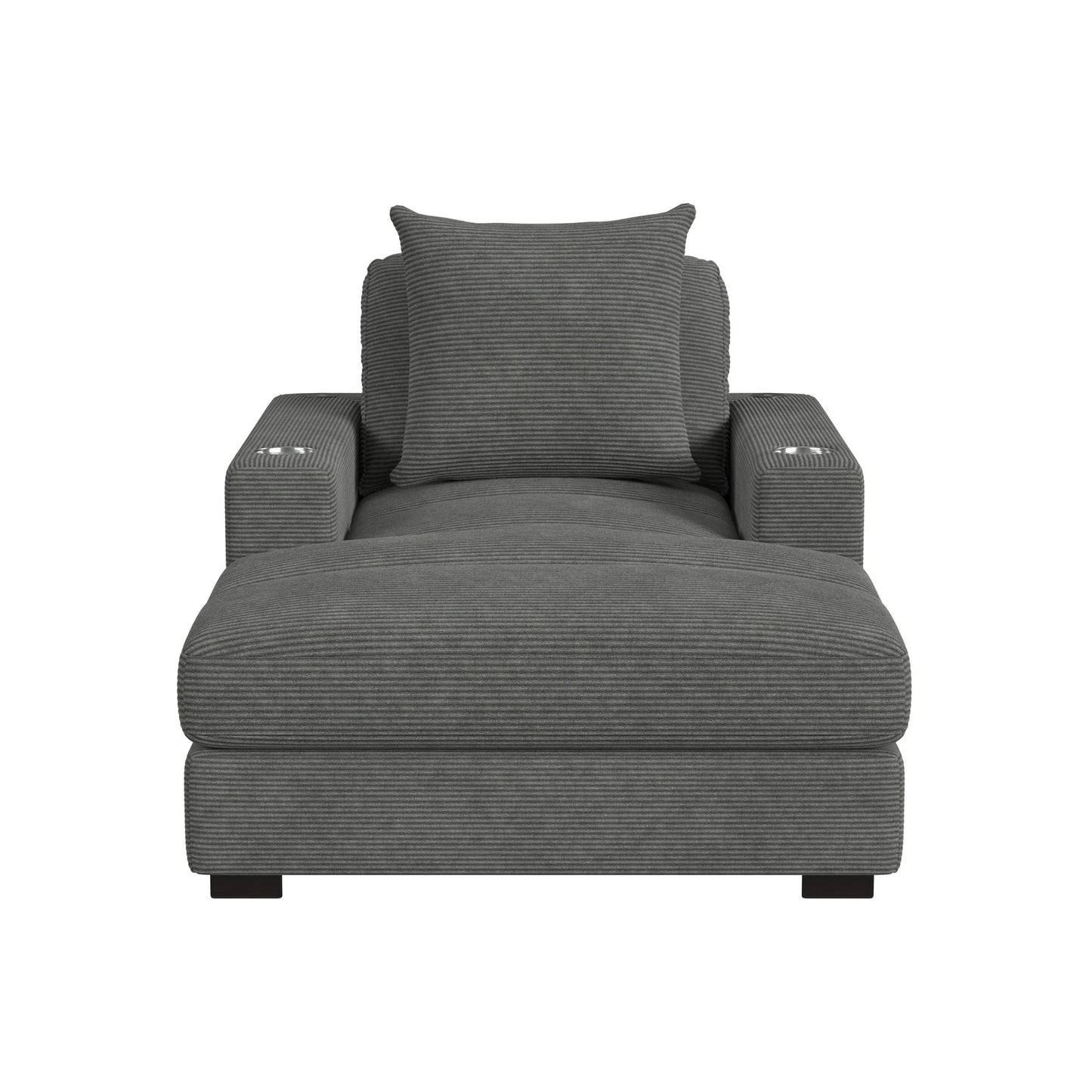 Arizona - Chaise With 1 Pillow 20", 2 Cupholders And 2 USB - Steno Charcoal