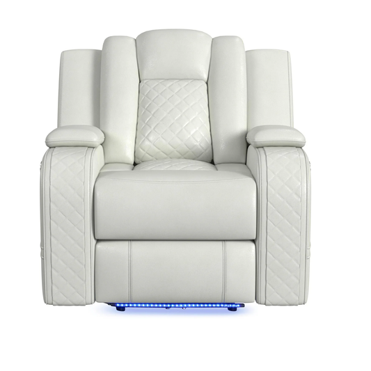 Carlo - LED Power Motion Recliner With Power Headrest - Pebble Oyster