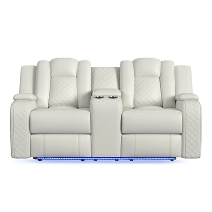 Carlo - Power Motion Loveseat With Power Headrest, Console And LED - Pebble Oyster