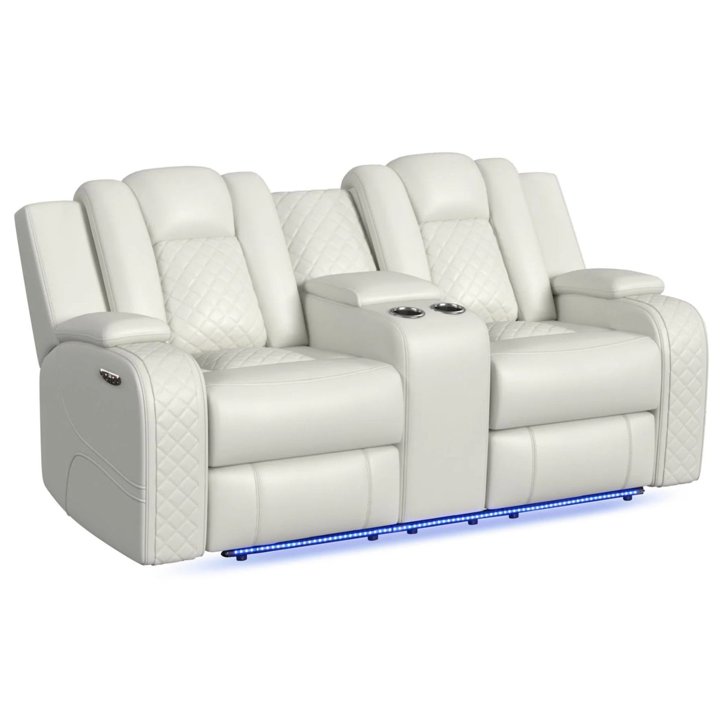 Carlo - Power Motion Loveseat With Power Headrest, Console And LED - Pebble Oyster