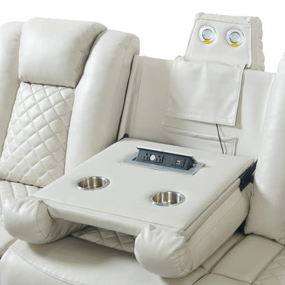 Carlo - Power Motion Sofa With Power Headrest, Dropdown Table, Power Strip, LED And Reading Light - Pebble Oyster