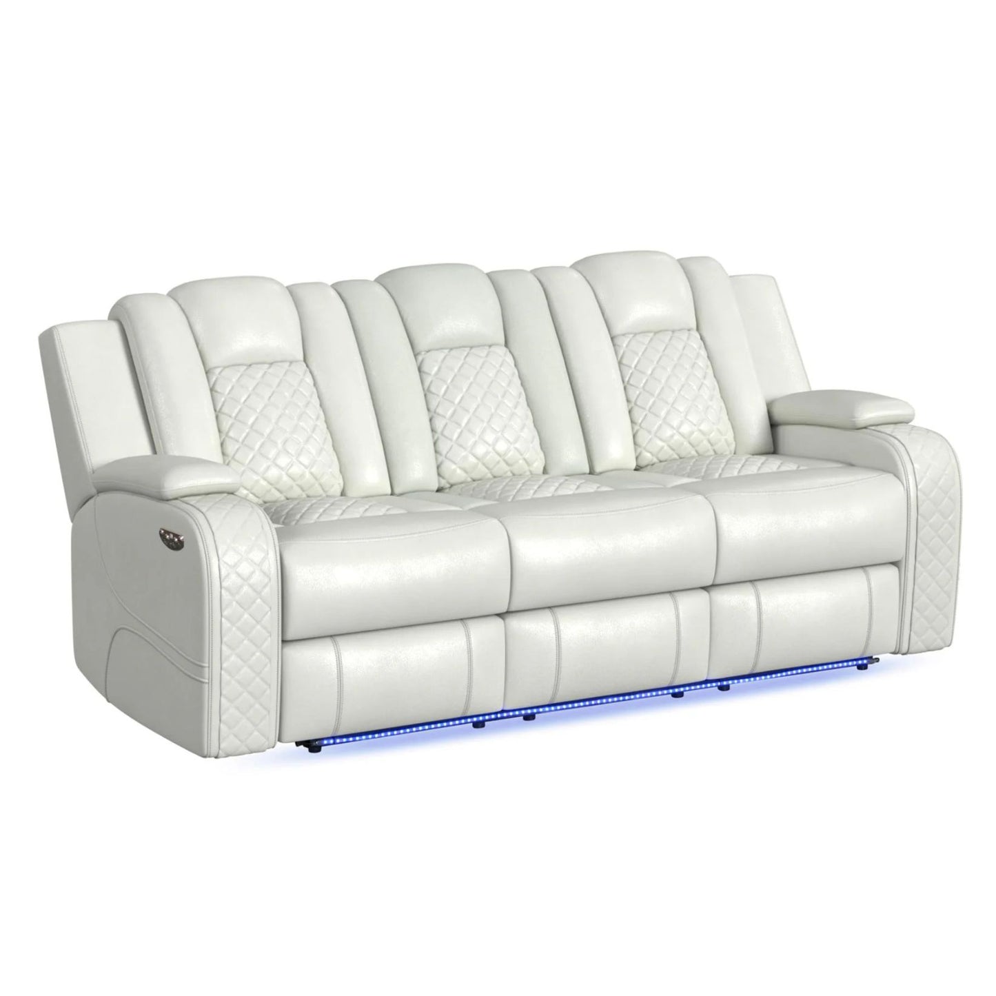Carlo - Power Motion Sofa With Power Headrest, Dropdown Table, Power Strip, LED And Reading Light - Pebble Oyster