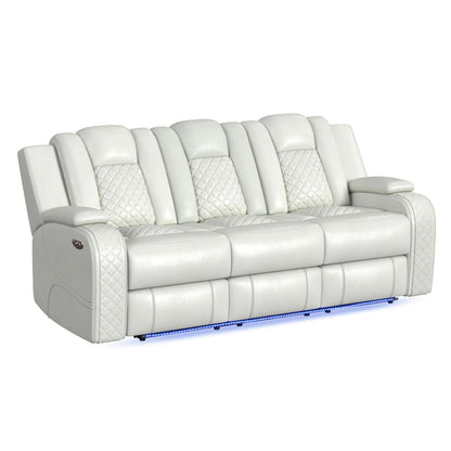 Carlo - Power Motion Sofa With Power Headrest, Dropdown Table, Power Strip, LED And Reading Light - Pebble Oyster