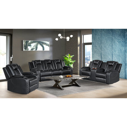 Carlo - 3 Piece Living Room Set (Sofa, Loveseat & Recliner) - Pebble Black