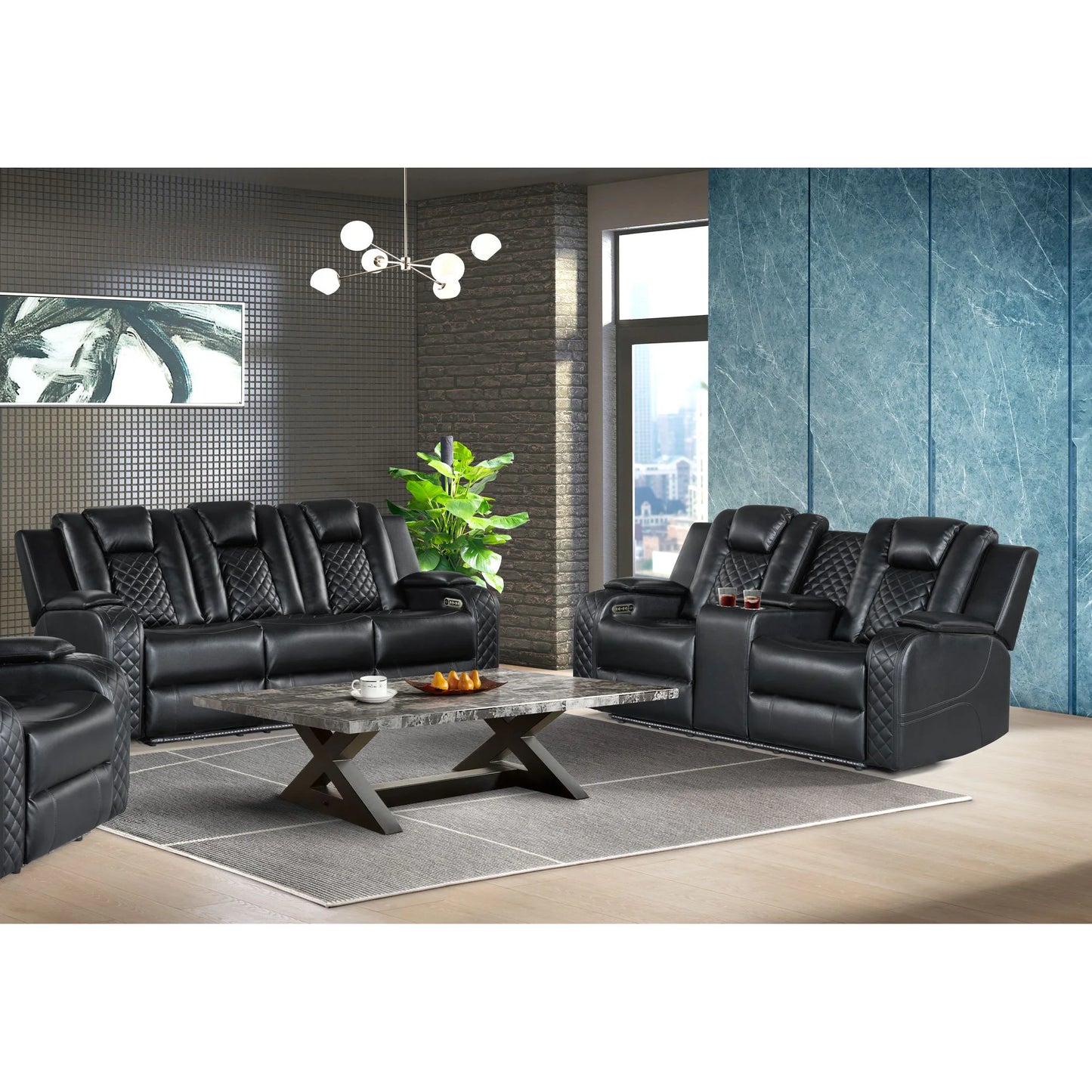 Carlo - 2 Piece Living Room Set (Sofa & Loveseat) - Pebble Black