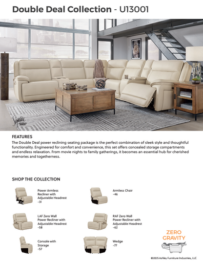 Double Deal - Almond - 2-Piece Power Reclining Loveseat Sectional With Console