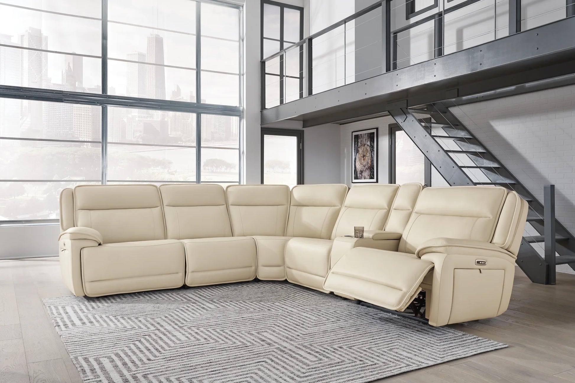 Double Deal - Almond - 6-Piece Power Reclining Sectional With Console 1