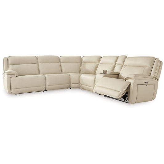 Double Deal - Almond - 6-Piece Power Reclining Sectional With Console