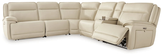Double Deal - Almond - 6-Piece Power Reclining Sectional With Console
