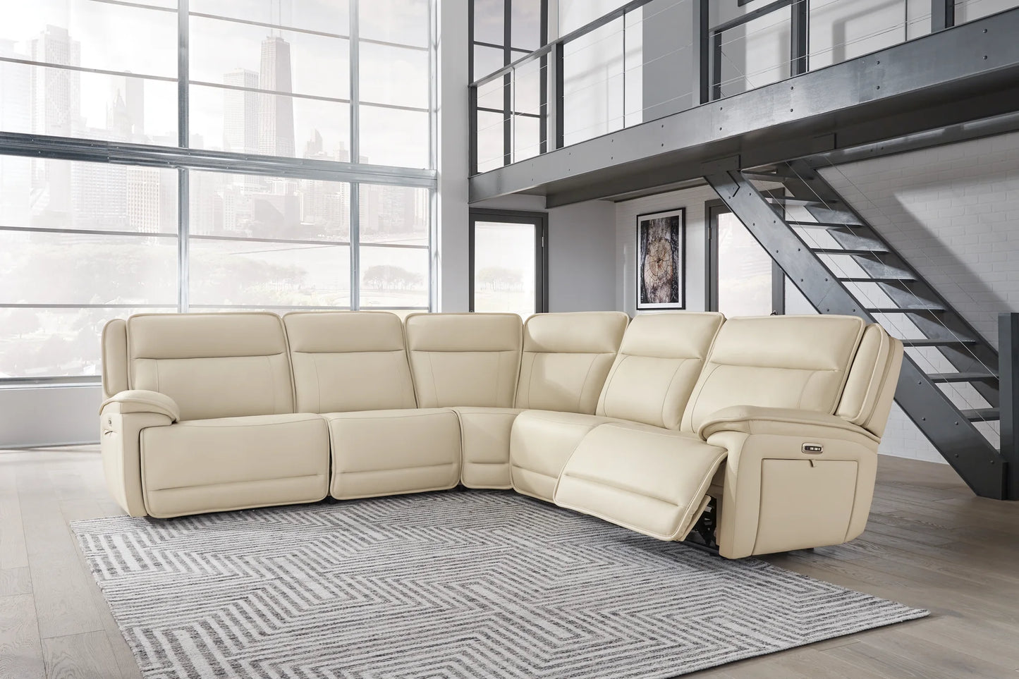 Double Deal - Almond - 5-Piece Power Reclining Sectional 1